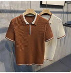 Polo en maille jacquard décontracté pour homme 2026, col en V, couleur unie, manches courtes, respirant, vêtement de luxe B24
