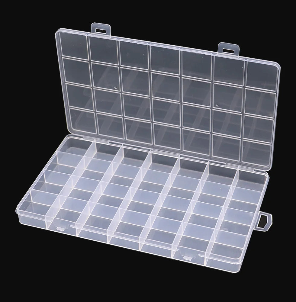 Boîte à bijoux rectangulaire en plastique à 28 grilles, compartiment de rangement, étui à bijoux, boucles d'oreilles, perles, présentoir artisanal, conteneur organisateur, nouveau