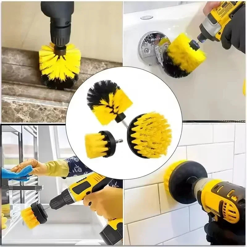Kit de brosse à récurer électrique, perceuse, perceuses électriques, brosse à récurer et tige pour tapis, verre, pneus de voiture, brosses en Nylon 2/3.5/4''