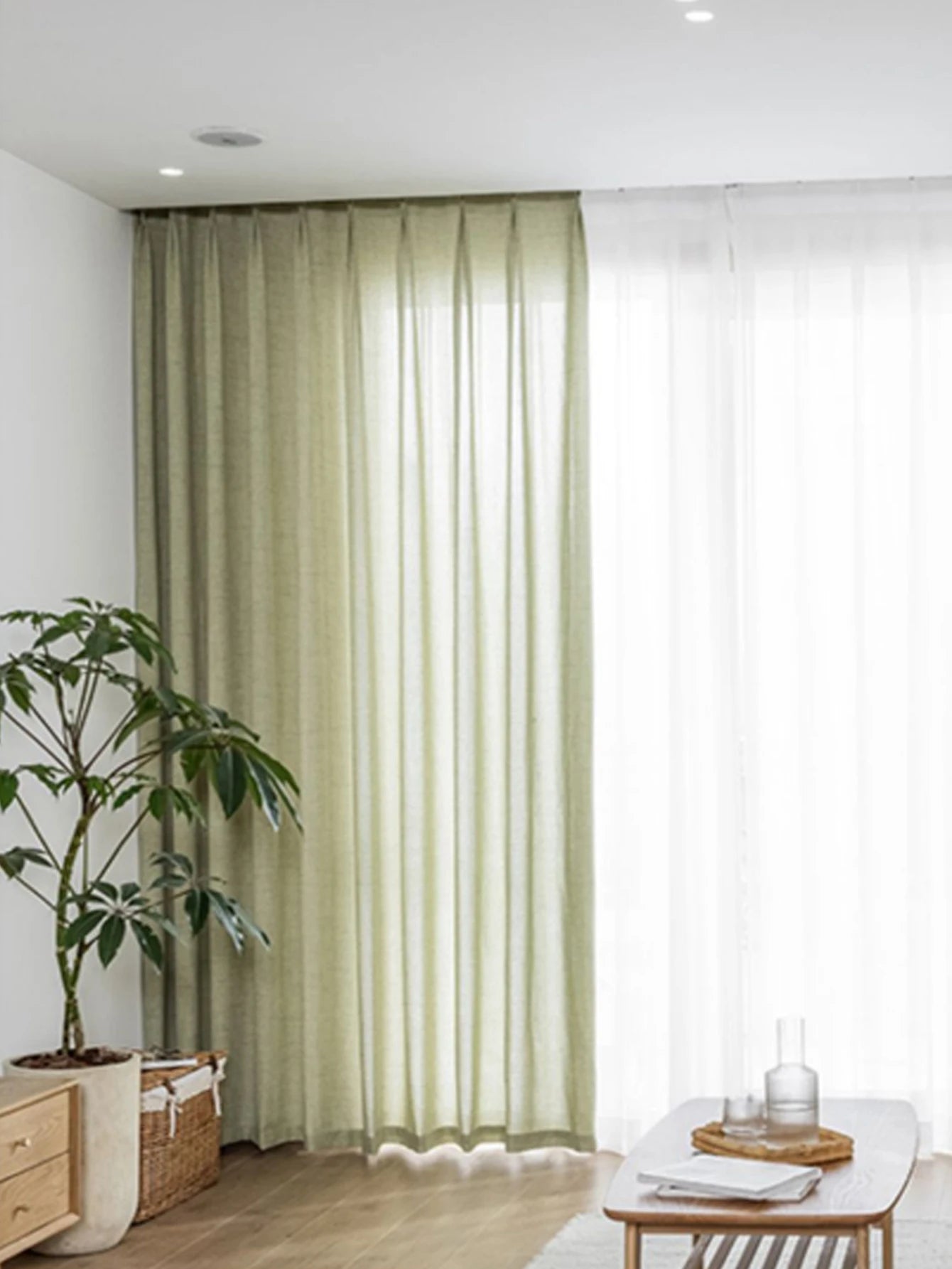 Printemps et été matcha japonais, rideaux en coton et lin vert rideaux transparents, rideaux opaques, lin luxueux pour chambres à coucher