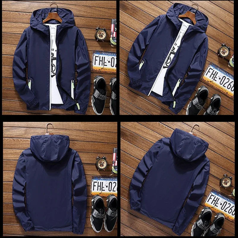 Veste fine réfléchissante de film pour hommes, coupe-vent à capuche, veste de sport de pilote, veste de pilote de vélo de plage