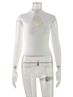Ahagaga Fashion T-shirt d'été polyvalent pour femme, style club, avec découpe à la poitrine, manches courtes, effet taille cintrée, Y2k, sexy et décontracté