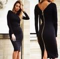 Printemps nouvelle grande taille robe moulante couleur unie col rond manches longues dos fermeture éclair robe serrée femme mode vêtements D1240