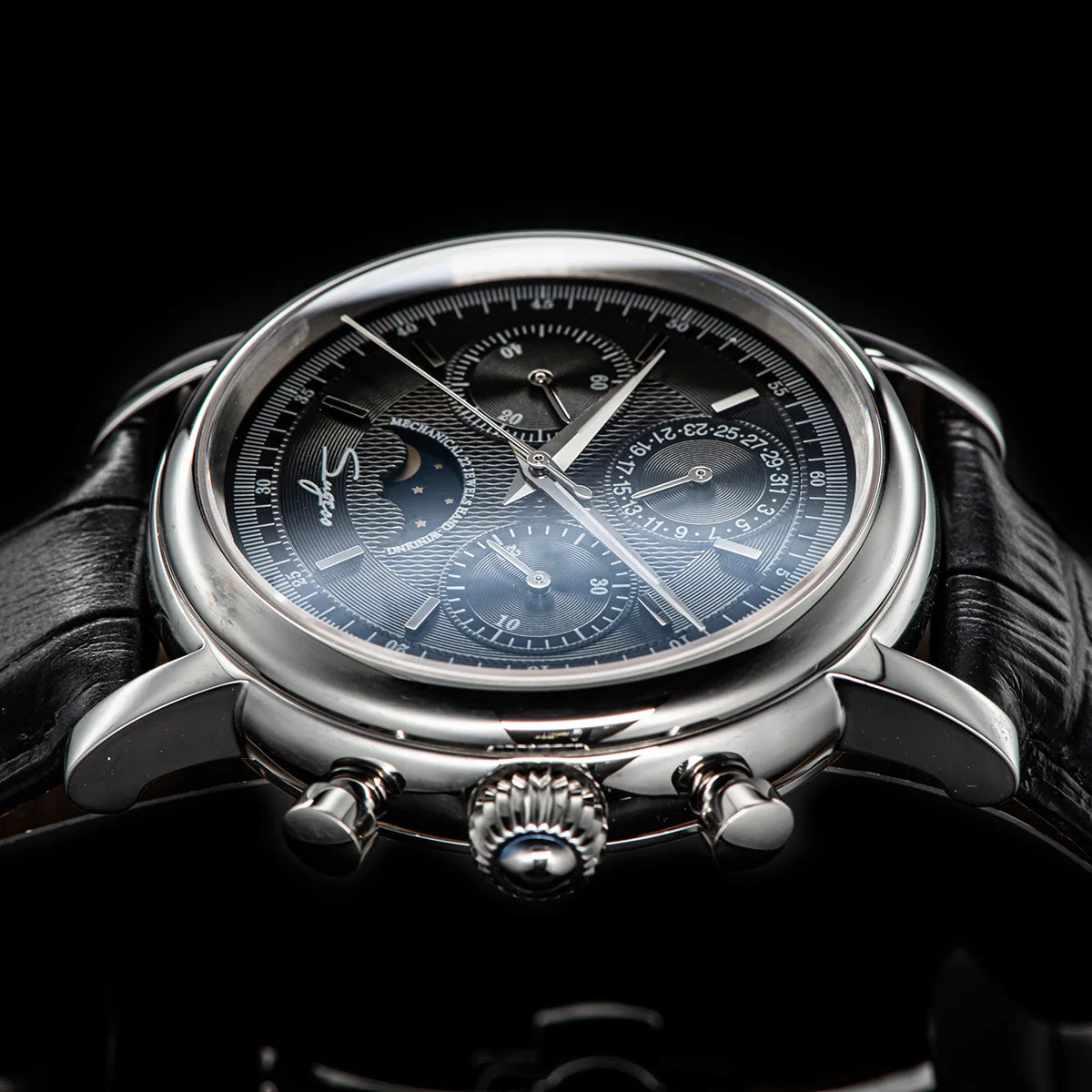 Sugess – montre-bracelet pour hommes, ST1908, mouvement à col de cygne, chronographe mécanique, véritable calendrier de phase de lune, cuir Vintage, nouveau 2026