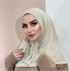Classique Islam femmes prêt à porter Snap Fastener Hijabs pour femme couverture complète bandeau écharpe Turban casquettes Turbante Mujer
