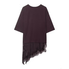 T-shirt asymétrique à manches mi-longues pour femmes, avec garniture en dentelle, pour la rentrée scolaire, tenue décontractée quotidienne, haut polyvalent à la mode, 4 couleurs