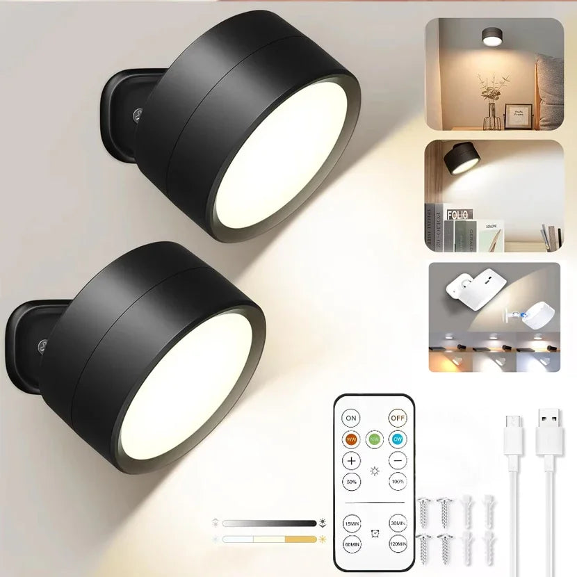 Lampes murales LED avec télécommande, appliques murales magnétiques sans fil, 3 couleurs, variable, rechargeable par USB, pour chambre à coucher, lampe de chevet