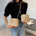 Mini sac à bandoulière seau en paille pour femmes, sacs à main et bourses de marque tissés avec chaîne à la mode, sacs à bandoulière simples, été 2026