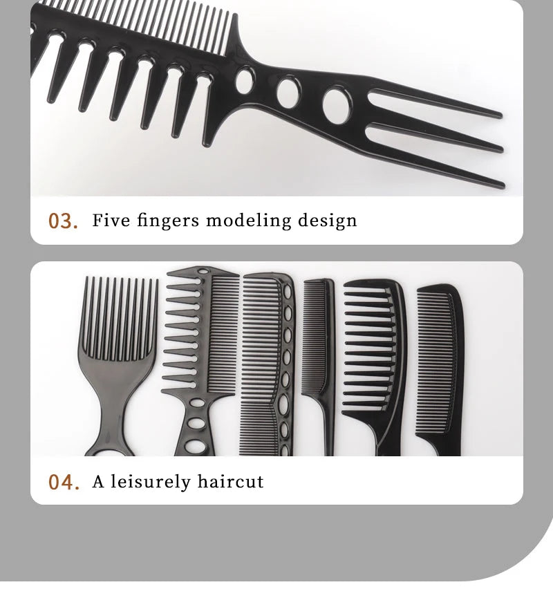 6 pièces nouveau style coiffure hommes femmes Salon de beauté cheveux coiffure brosse noire peignes brosse à cheveux