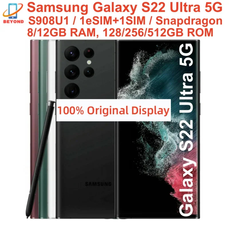 Samsung Galaxy S22 Ultra 5G S908U1 6.8 "AMOLED 8/12GB 12/128/256/512GB ROM Snapdragon NFC S Pen téléphone portable débloqué d'origine