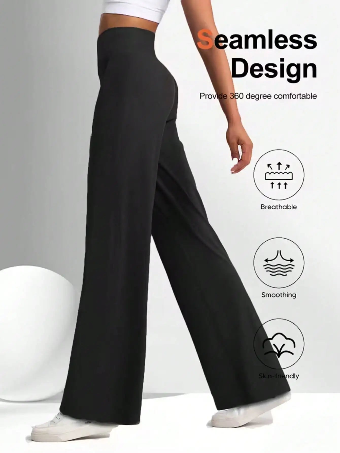 Pantalons de yoga pour femmes à taille haute et jambes larges, couleur unie, ceinture élastique, tissu confortable pour la remise en forme en plein air