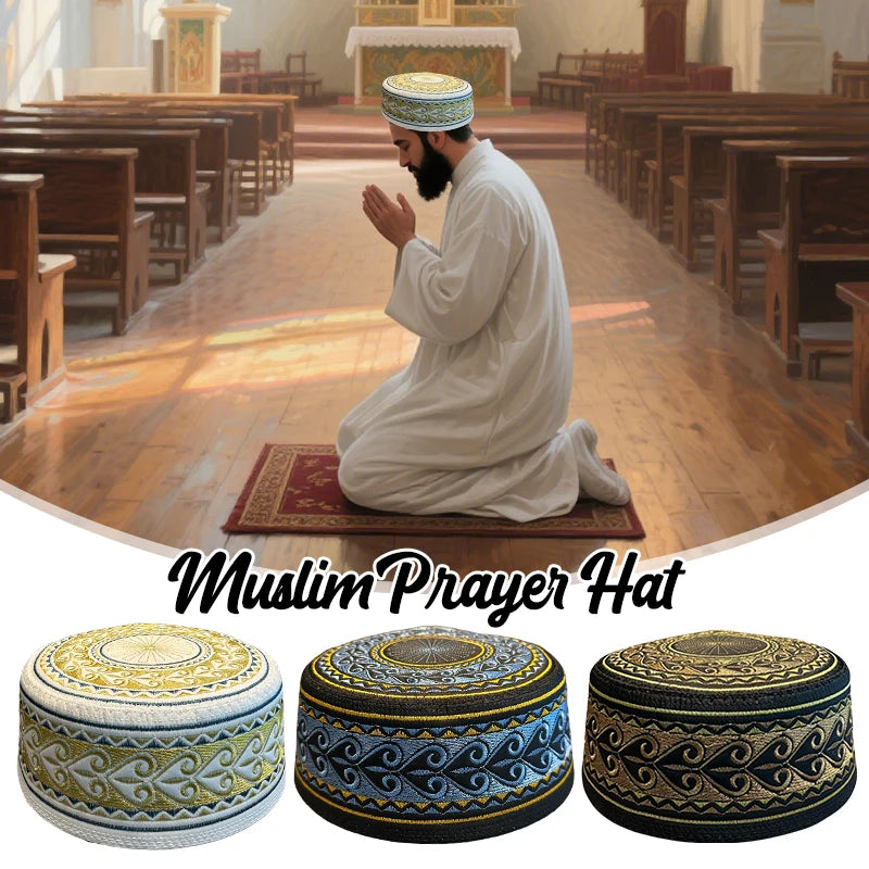 55-60 nouveaux hommes musulmans chapeau de prière coton broderie arabie saoudite chapeau islamique musulman Turban casquette juive hommes foulard vêtements