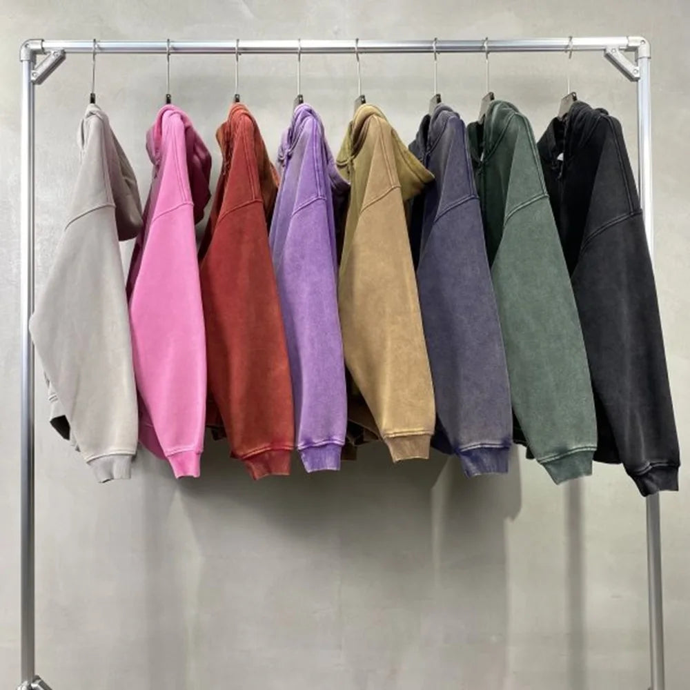 MAQVOB Vêtements de luxe de haute qualité, streetwear, vente en gros, tailles Euro et US, sweat à capuche entièrement zippé, lavé, teinture batik, printemps-automne