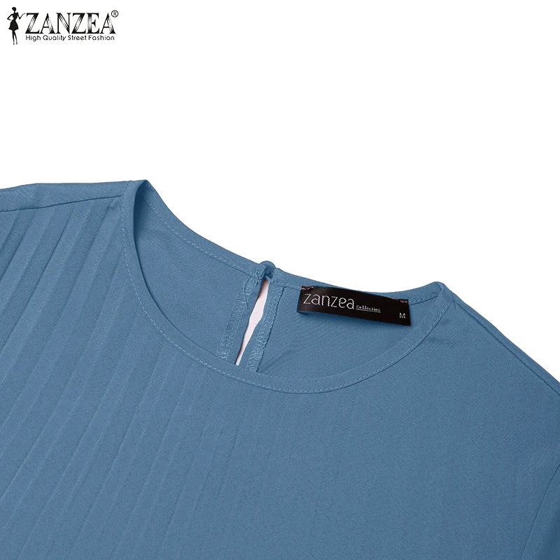 Robe musulmane du Ramadan Abaya ZANZEA, Kaftan décontracté pour femmes, robe longue plissée à manches longues, Hijab, Robe Femme, Vêtements islamiques, Eid Mubarek