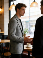 Blazer Homme Slim Fit en Mélange de Laine à Carreaux Pied-de-Poule, Veste Décontractée à Deux Boutons avec Revers Cranté, Idéal pour Tenues Professionnelles et Formelles
