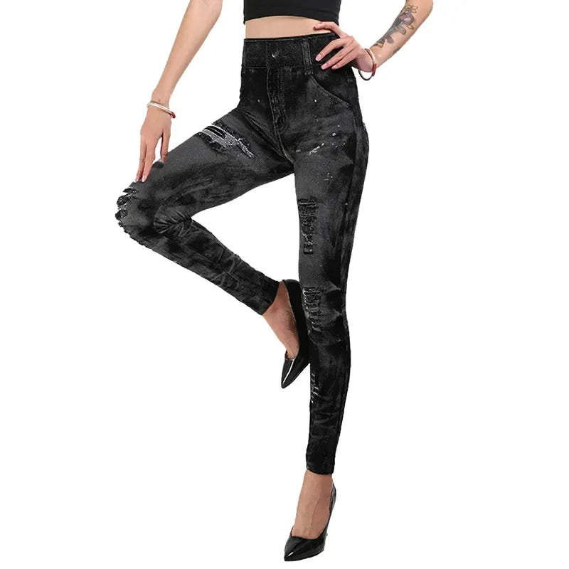 Legging taille haute pour femme, jean moulant, streetwear, push-up, décontracté, à la mode