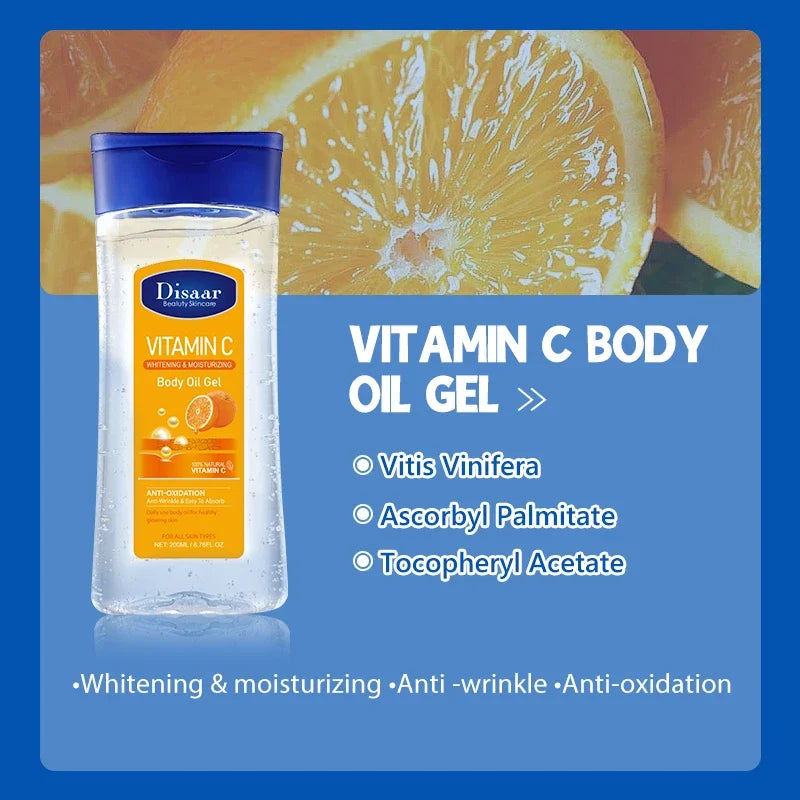 Disaar-Huile essentielle à la vitamine C pour peau lisse, 200ml, extrait d'e Vera, anti-rides, hydratant, soins de la peau aux haricots de cacao