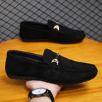 Mocassins en daim bleu pour hommes, chaussures de conduite plates respirantes, mocassins souples à enfiler, chaussures décontractées en cuir faites à la main, printemps et été