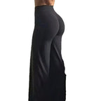 Pantalons de yoga pour femmes à taille haute et jambes larges, couleur unie, ceinture élastique, tissu confortable pour la remise en forme en plein air