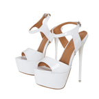 Liyke grande taille 45 46 cuir verni noir talons Super hauts plate-forme sandales pour femmes Sexy bout ouvert fétiche Stripper chaussures pompes