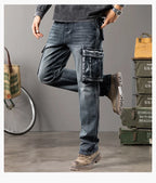 Jeans multi-poches coupe droite pour hommes, vêtements de travail à jambes larges en plein air, grande taille, 42, 44, nouveaux styles, automne et hiver