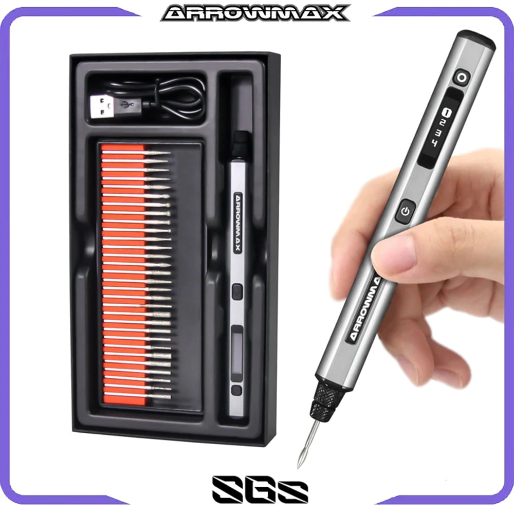 ARROWMAX stylo de gravure électrique sans fil Kit d'outils rotatifs Mini meuleuse avec 30 Bits pour métal bois plastique sculpture sur verre nouveau