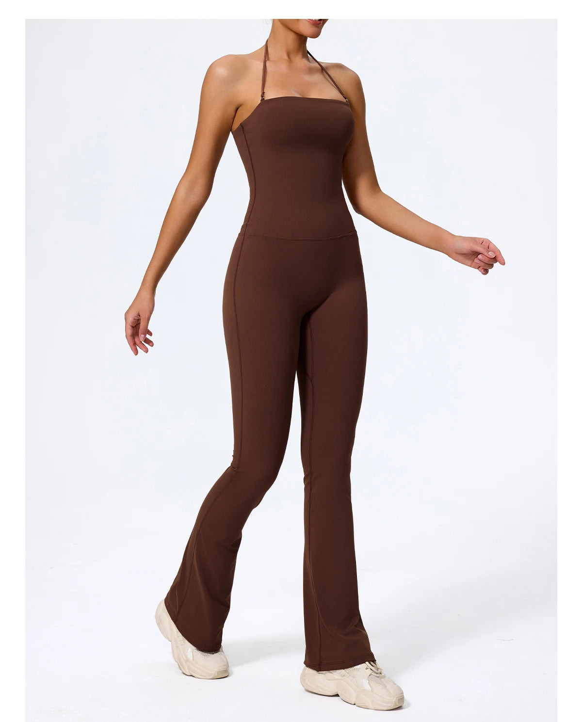 Nouvelle combinaison de yoga sans manches pour femme, salopette évasée de sport à dos nu pour la gym, tenue de sport pour femme