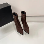 Bottines à talons hauts et bout pointu pour femme, chaussures de soirée de danse élégantes, à la mode, courtes et fines, extensibles, automne et hiver