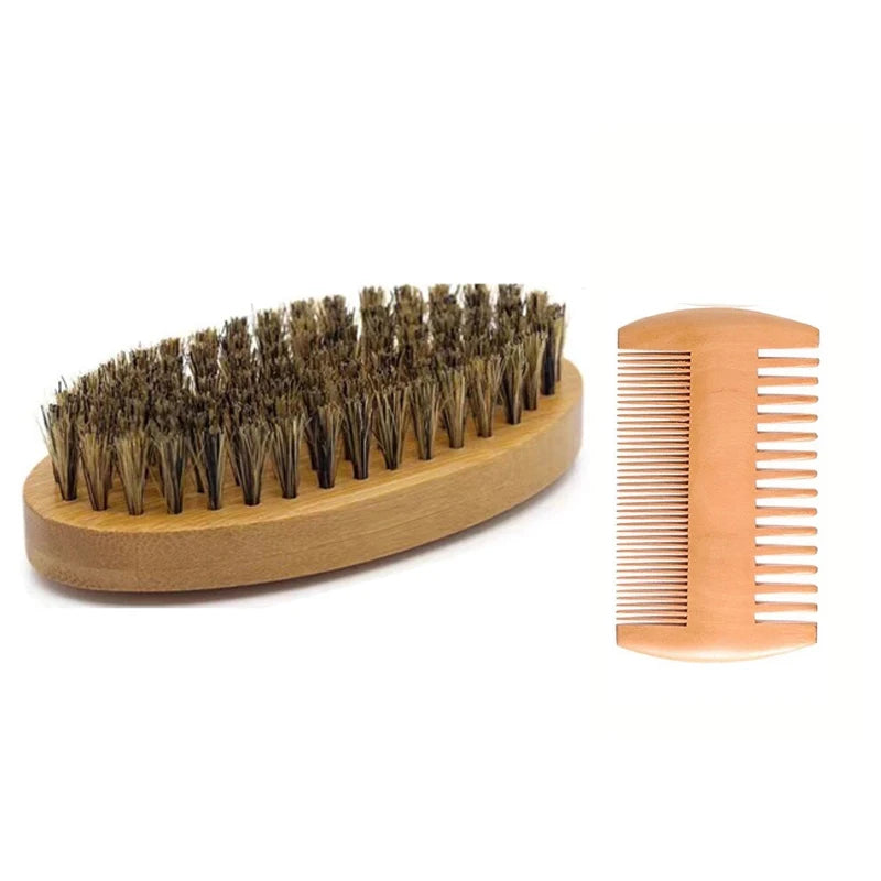 Ensemble de pinceaux de rasage portables pour hommes, poils de sanglier, barbier, brosse à barbe naturelle, peigne, ciseaux pour livres qualifiée aux, outil de coiffage