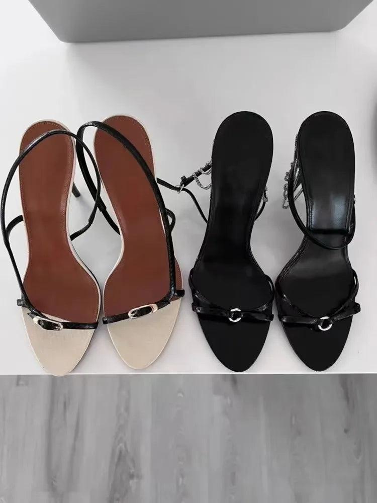 VEYKE-Sandales à Talons Hauts Noirs et Blancs pour Femme, Chaussures de Bal de Mariage à la Mode