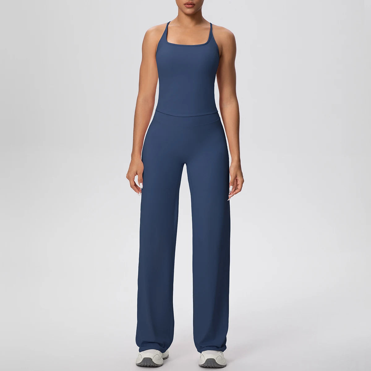 Ensemble de sport et Yoga pour femmes, 2 pièces, couleur unie, Slim, décontracté, gilet en forme de I avec coussinet de poitrine, séchage rapide, taille haute, pleine longueur