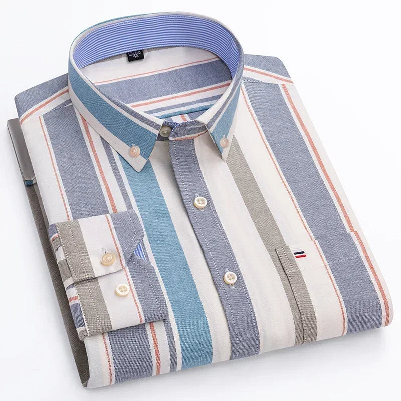 Chemise Oxford à manches longues pour hommes, grande taille 7xl, 100% coton, coupe cintrée, formelle, unie, à carreaux, vêtements de bureau élégants, nouvelle collection