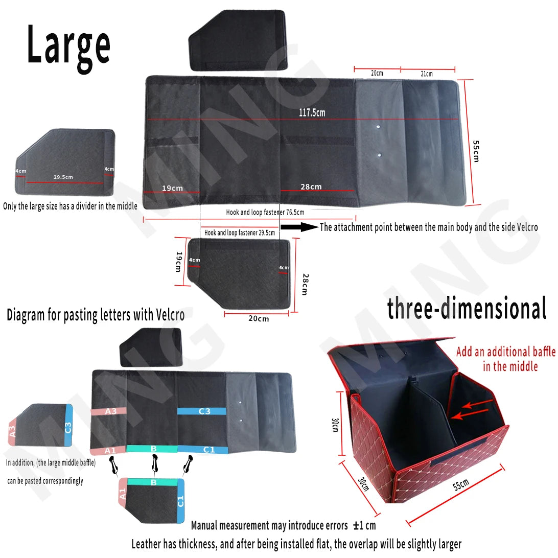 Boîte de rangement pour coffre de voiture, grande capacité, outils multi-usages automobiles, sac de rangement, rangement, rangement, cuir, pliable pour l'urgence