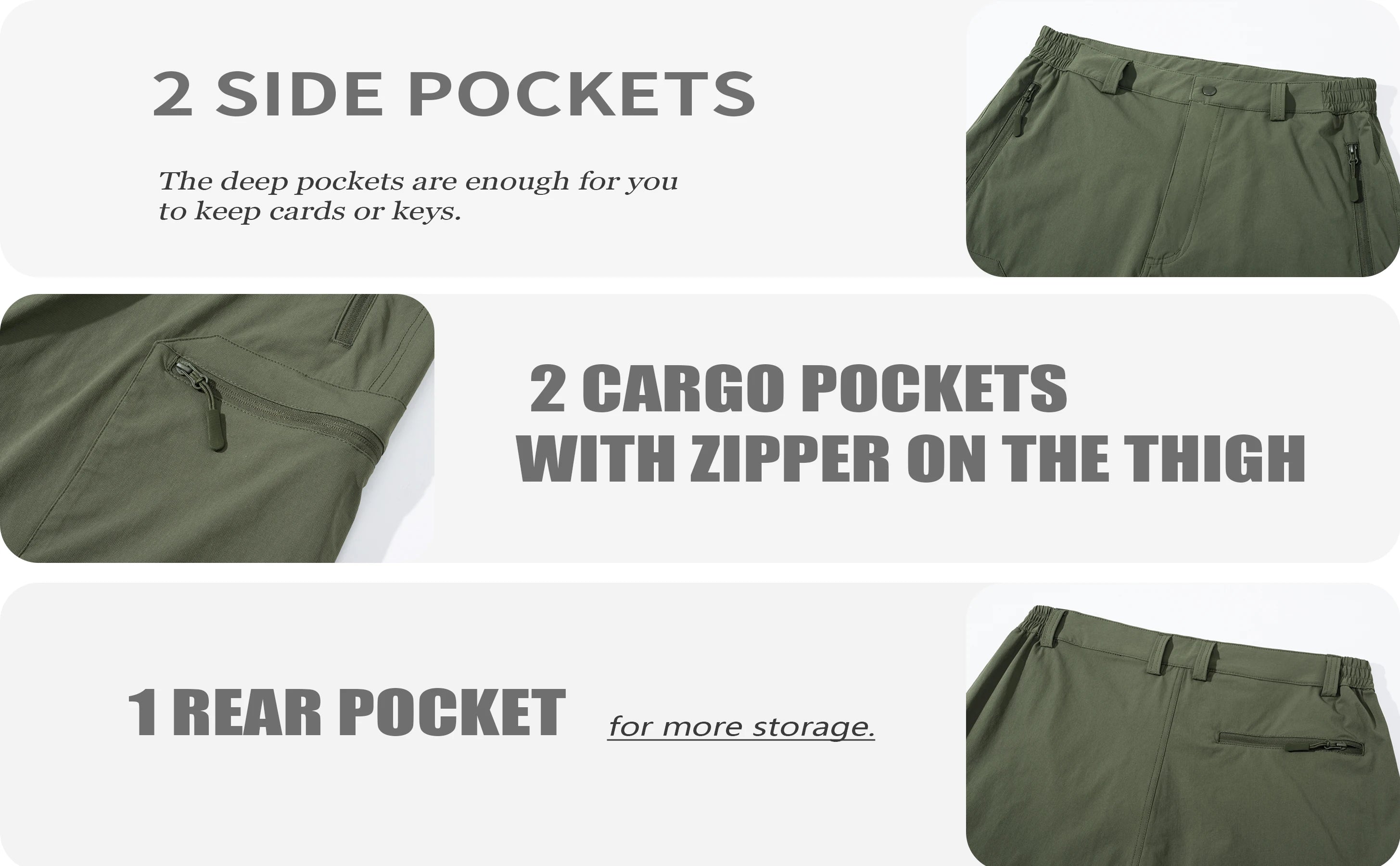 TACVASEN Short cargo d'été à 5 poches zippées, séchage rapide, pour homme, short de pêche, extensible, pour la randonnée en plein air, short de travail en nylon, léger