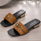 Sandales décontractées pour femmes printemps et été, sandales unisexes à la mode avec boucle en métal bohème, chaussures de plage, sandales polyvalentes à talons chaton, vacances, fêtes, vêtements de travail quotidi