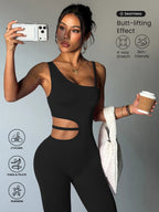 Beau design au dos, leggings de yoga sexy une pièce, adaptés aux combinaisons de sport respirantes et à séchage rapide pour femmes.