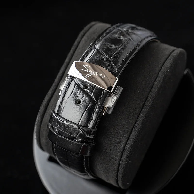 Sugess – montre-bracelet pour hommes, ST1908, mouvement à col de cygne, chronographe mécanique, véritable calendrier de phase de lune, cuir Vintage, nouveau 2026