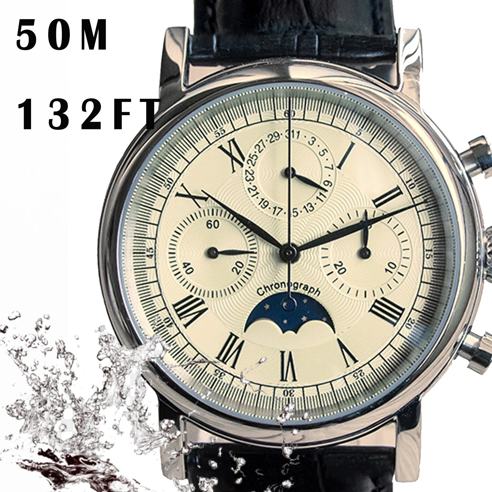 Sugess – montre-bracelet pour hommes, ST1908, mouvement à col de cygne, chronographe mécanique, véritable calendrier de phase de lune, cuir Vintage, nouveau 2026
