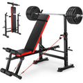 Adjustable Weight Bench Set 6 in 1 Bench Press Workout Bench with Barbell Rack Removable Foot Bracket, Pairs of Resistance Bands for Home Gym Training - Fix & GoAdjustable Weight Bench Set 6 in 1 Bench Press Workout Bench with Barbell Rack Removable Foot Bracket, Pairs of Resistance Bands for Home Gym TrainingFix & Go