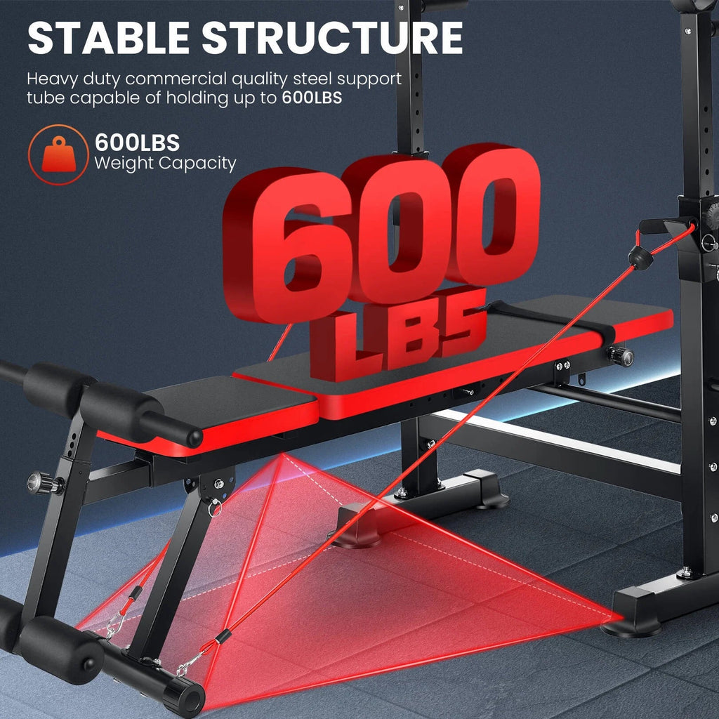 Adjustable Weight Bench Set 6 in 1 Bench Press Workout Bench with Barbell Rack Removable Foot Bracket, Pairs of Resistance Bands for Home Gym Training - Fix & GoAdjustable Weight Bench Set 6 in 1 Bench Press Workout Bench with Barbell Rack Removable Foot Bracket, Pairs of Resistance Bands for Home Gym TrainingFix & Go
