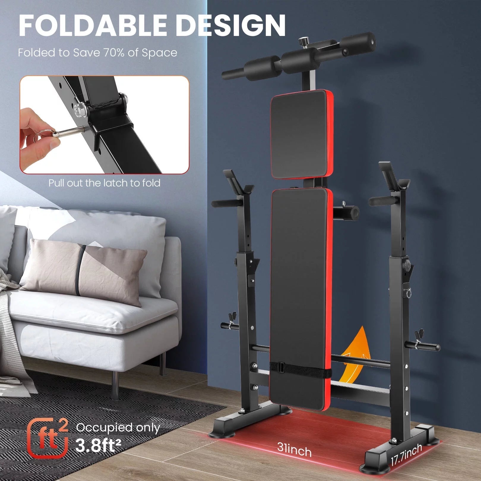 Adjustable Weight Bench Set 6 in 1 Bench Press Workout Bench with Barbell Rack Removable Foot Bracket, Pairs of Resistance Bands for Home Gym Training - Fix & GoAdjustable Weight Bench Set 6 in 1 Bench Press Workout Bench with Barbell Rack Removable Foot Bracket, Pairs of Resistance Bands for Home Gym TrainingFix & Go