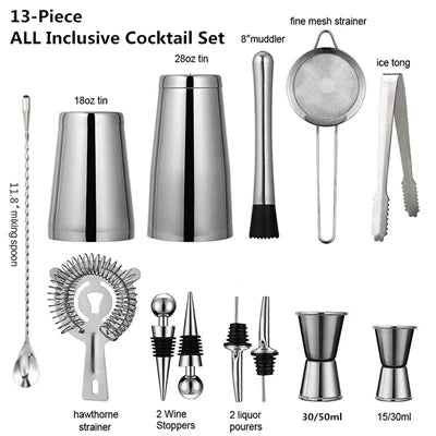 Agitateur à Cocktail en acier inoxydable, 13 pièces/ensemble, mélangeur à pince à glace, Kit de navigateur pour barmen de Boston, ensemble de Bars, outil de Bar professionnel - FATAONAgitateur à Cocktail en acier inoxydable, 13 pièces/ensemble, mélangeur à pince à glace, Kit de navigateur pour barmen de Boston, ensemble de Bars, outil de Bar professionnelSolutions MaisonFATAON
