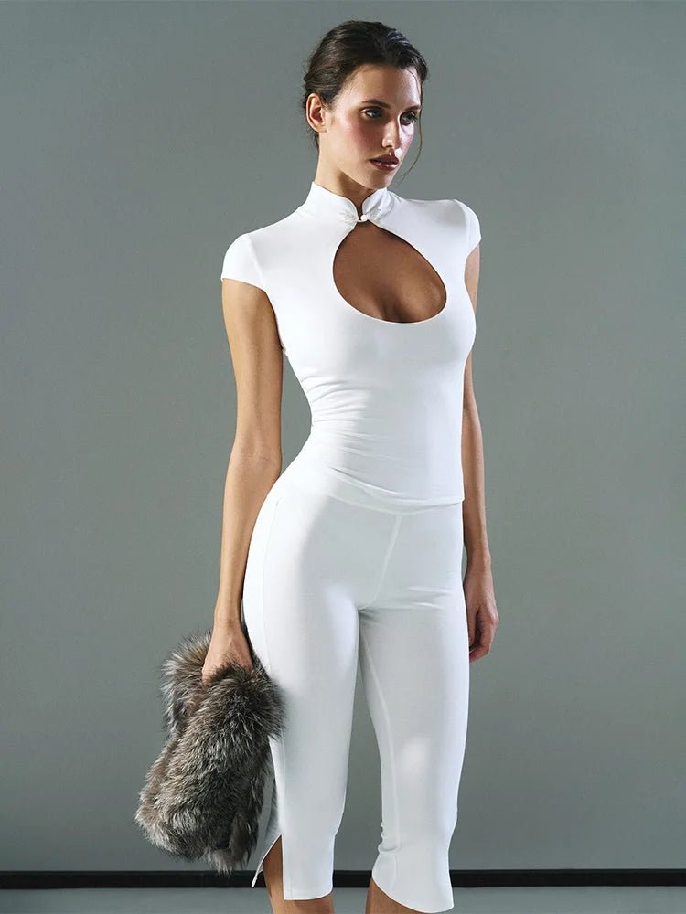 Ahagaga Fashion T-shirt d'été polyvalent pour femme, style club, avec découpe à la poitrine, manches courtes, effet taille cintrée, Y2k, sexy et décontracté - FATAONAhagaga Fashion T-shirt d'été polyvalent pour femme, style club, avec découpe à la poitrine, manches courtes, effet taille cintrée, Y2k, sexy et décontractéMode FemmeFATAON