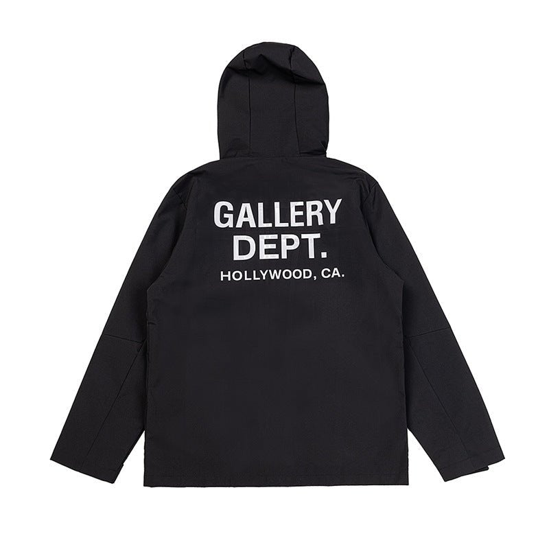 American High Street Gallery Dept Basic Letter Logo Printed Hooded Windbreaker Zipper Jacket Couple Trend - FATAONAmerican High Street Gallery Dept Basic Letter Logo Printed Hooded Windbreaker Zipper Jacket Couple TrendMode HommeFATAON