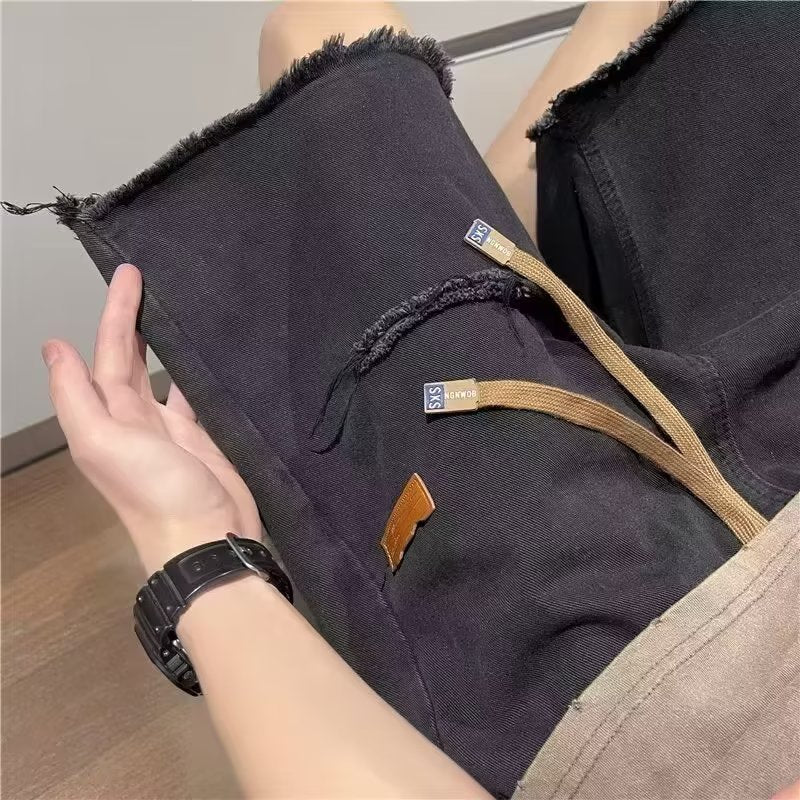 American high street retro frayed ripped Denim shorts men's summer thin fashion brand trendy ruffle handsome shorts - FATAONAmerican high street retro frayed ripped Denim shorts men's summer thin fashion brand trendy ruffle handsome shortsMode HommeFATAON