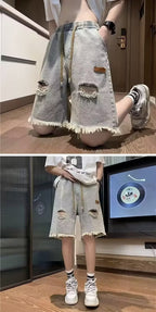 American high street retro frayed ripped Denim shorts men's summer thin fashion brand trendy ruffle handsome shorts - FATAONAmerican high street retro frayed ripped Denim shorts men's summer thin fashion brand trendy ruffle handsome shortsMode HommeFATAON