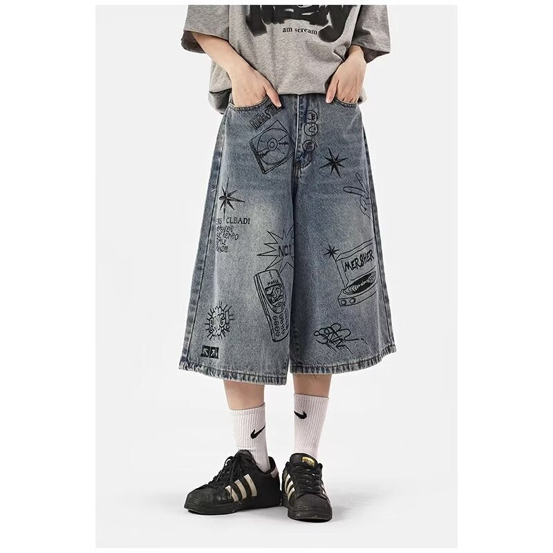 American Style High Street Fashionable Brand Summer Denim Shorts Men's Graffiti Jane Youth High Street Fashionable Fashionable Cropped Jeans - FATAONAmerican Style High Street Fashionable Brand Summer Denim Shorts Men's Graffiti Jane Youth High Street Fashionable Fashionable Cropped JeansMode HommeFATAON