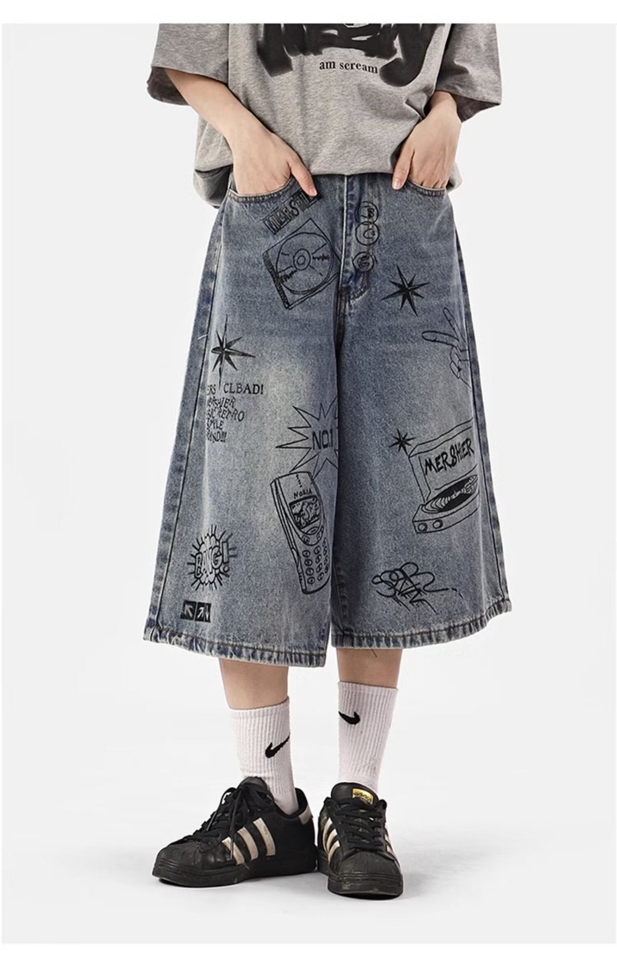 American Style High Street Fashionable Brand Summer Denim Shorts Men's Graffiti Jane Youth High Street Fashionable Fashionable Cropped Jeans - FATAONAmerican Style High Street Fashionable Brand Summer Denim Shorts Men's Graffiti Jane Youth High Street Fashionable Fashionable Cropped JeansMode HommeFATAON