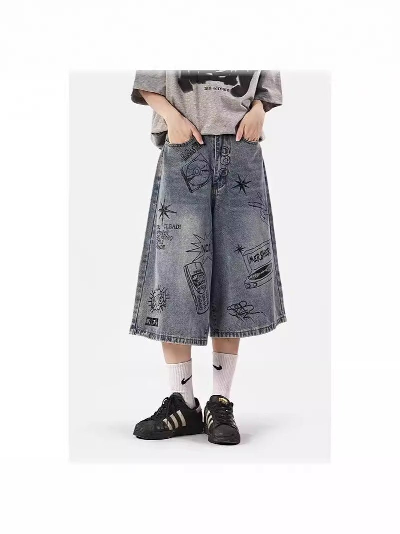 American Style High Street Fashionable Brand Summer Denim Shorts Men's Graffiti Jane Youth High Street Fashionable Fashionable Cropped Jeans - FATAONAmerican Style High Street Fashionable Brand Summer Denim Shorts Men's Graffiti Jane Youth High Street Fashionable Fashionable Cropped JeansMode HommeFATAON