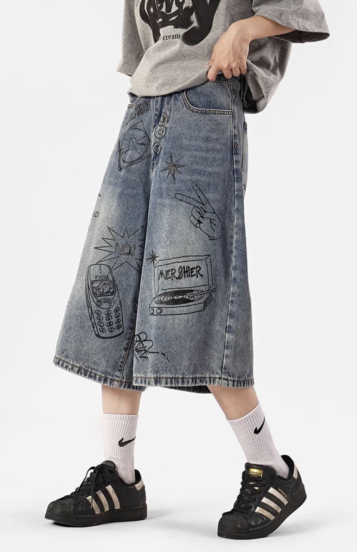American Style High Street Fashionable Brand Summer Denim Shorts Men's Graffiti Jane Youth High Street Fashionable Fashionable Cropped Jeans - FATAONAmerican Style High Street Fashionable Brand Summer Denim Shorts Men's Graffiti Jane Youth High Street Fashionable Fashionable Cropped JeansMode HommeFATAON